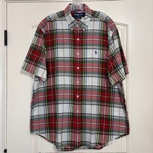 Ralph Lauren Blake Men XL Short Sleeve Button Down Shirt Plaid Cotton Red Green